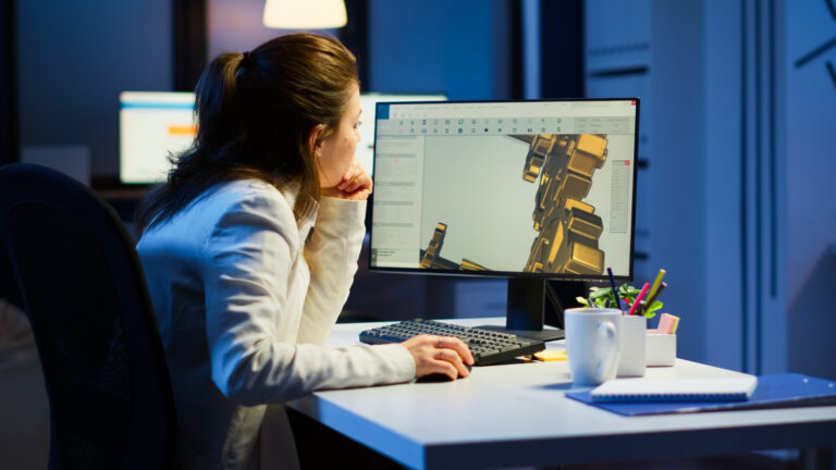 tired-woman-architect-working-modern-cad-program-overtime-sitting-desk-start-up-office-industrial-female-engineer-studying-prototype-idea-pc-showing-cad-software-device-display
